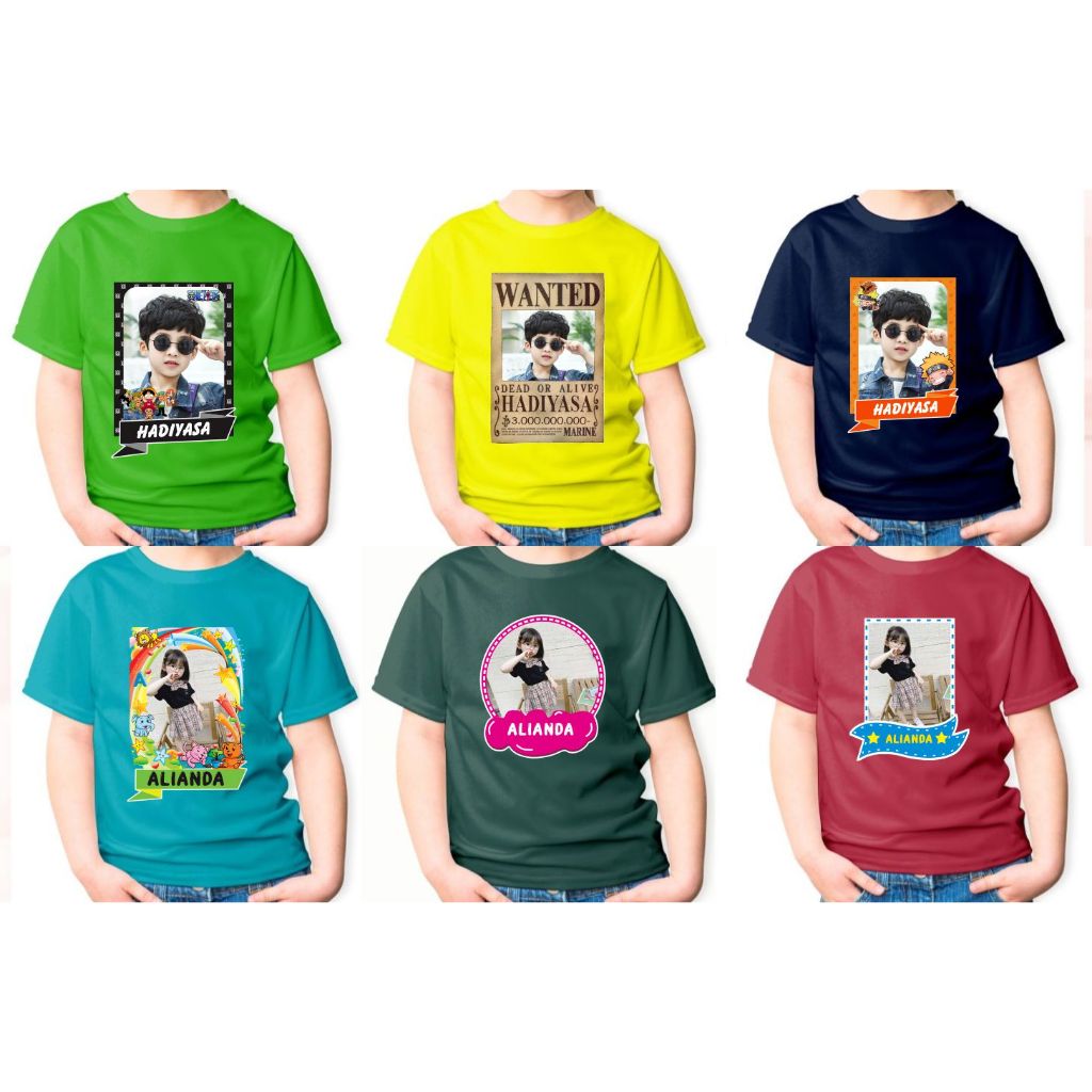 Kaos Custom Kaos  karakter pake Foto Anak dan Nama KARTUN ONE PIECE NARUTO