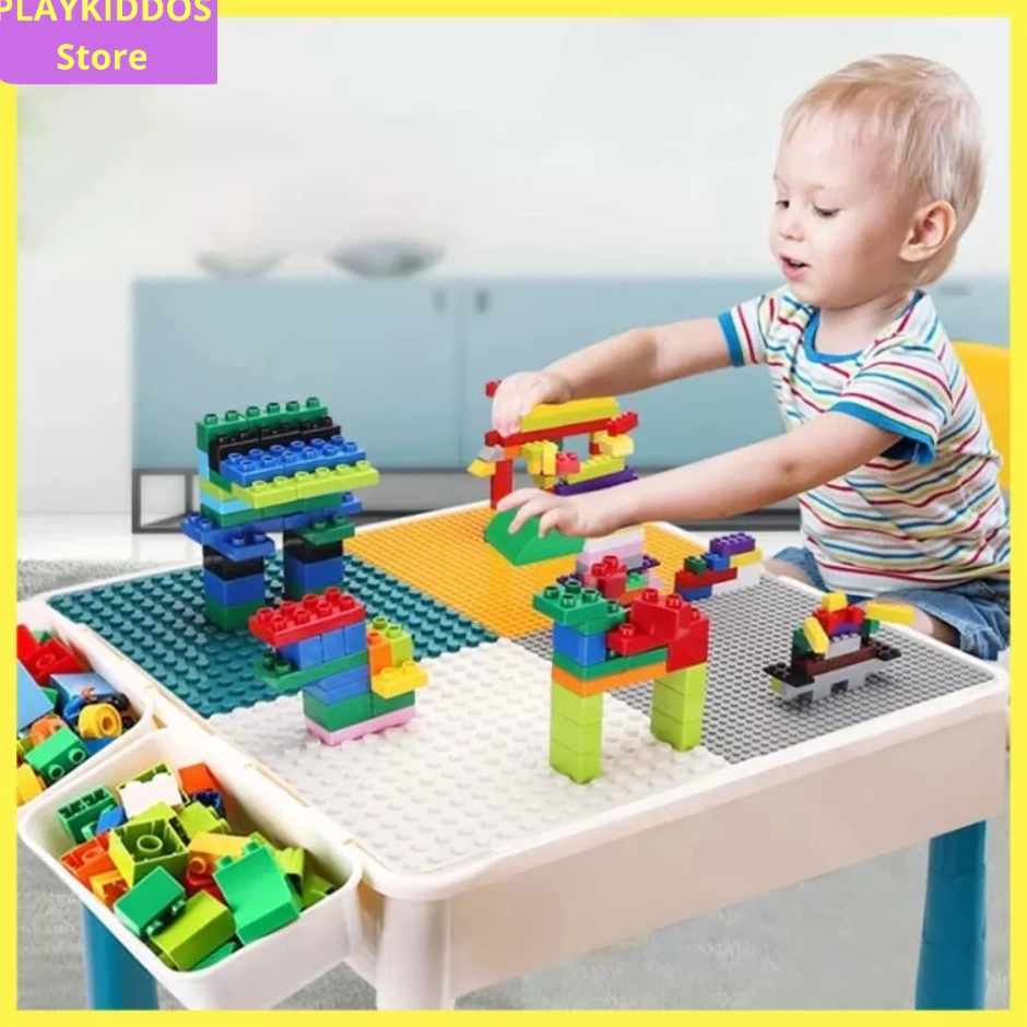 KODE R76J Mainan Meja Lego Mainan Meja Building Block Multifungsi DIY Dan Kursi Belajar Anak Meja Ma
