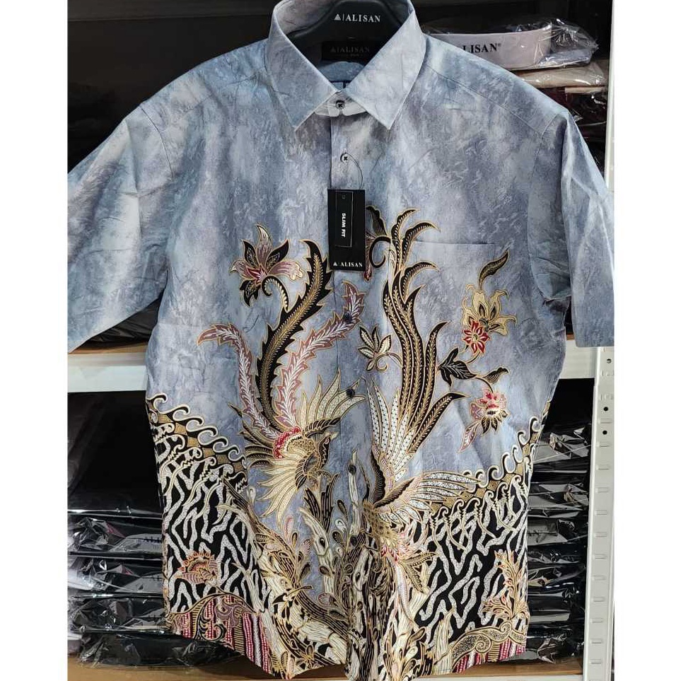 Garansi Sampai  Kemeja ALISAN MOTIF  PRINTING BATIK lengan pendek Slimfit