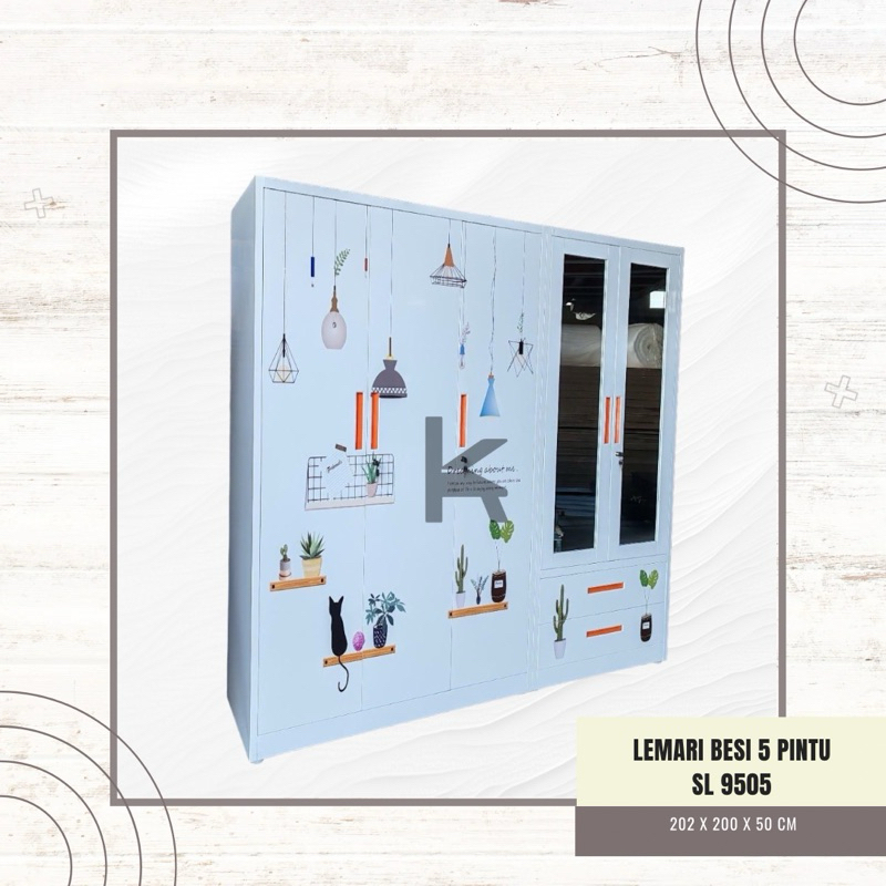 FREE ONGKIR + RAKIT LEMARI BESI 5 PINTU SWING  - LEBAR 2 METER