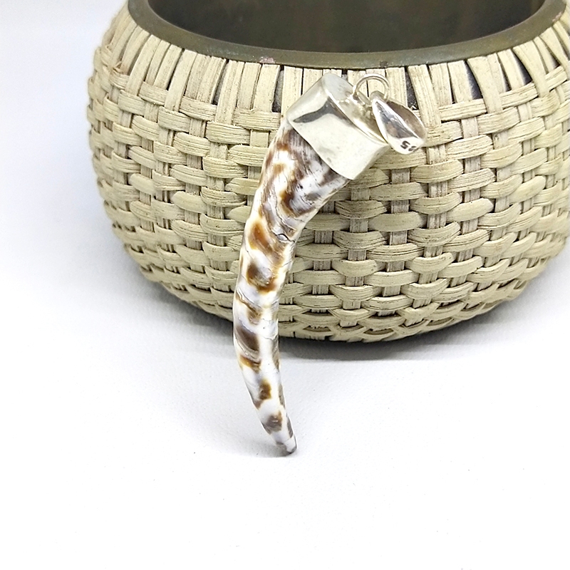Liontin Mainan Kalung Pendant Perak Silver Bali Kerang Cokelat Caling Tanduk Sabit Asli 925