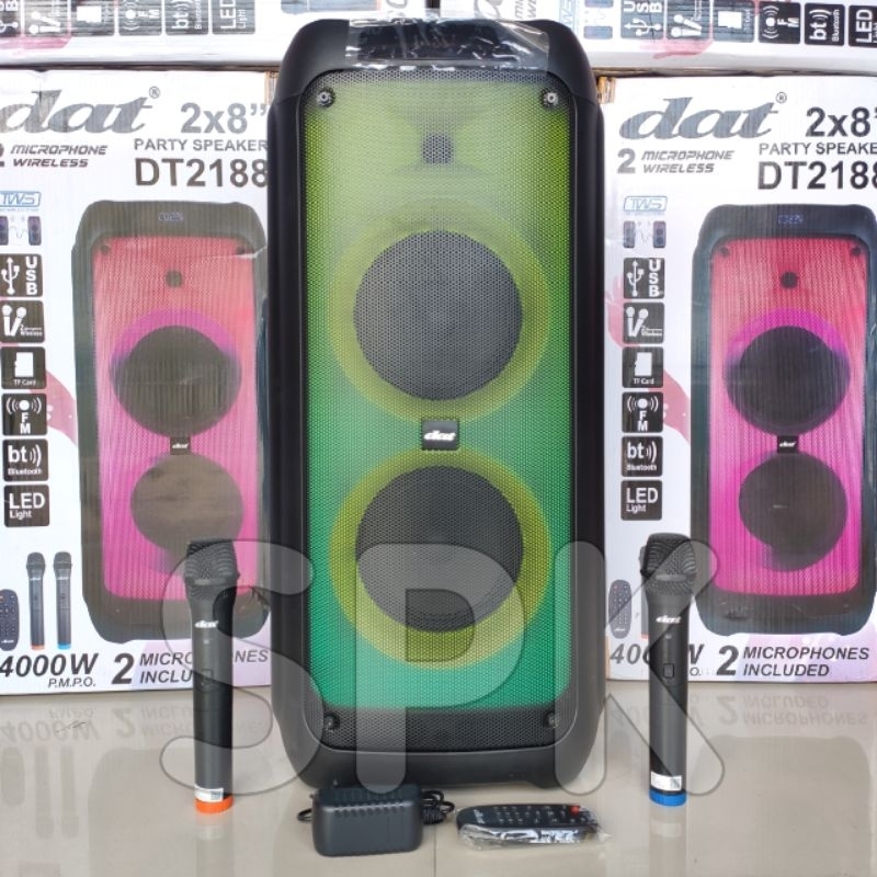 Speaker Portable DAT DT 2188 8 inch 2 Mic Wireless