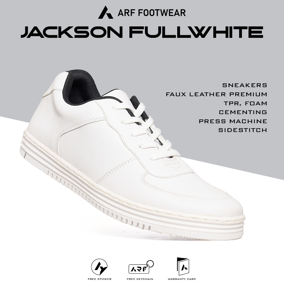 ARF Jackson FullWhite Sepatu Sneakers Putih Pria Wanita Casual Polos Kulit Distro Kasual Original