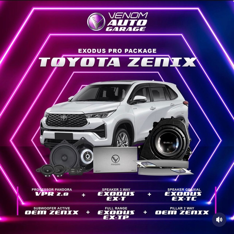 Paket Audio Mobil Full Set Sound System VENOM PnP OEM Look INNOVA ZENIX Speaker Split 2-Way + Speake