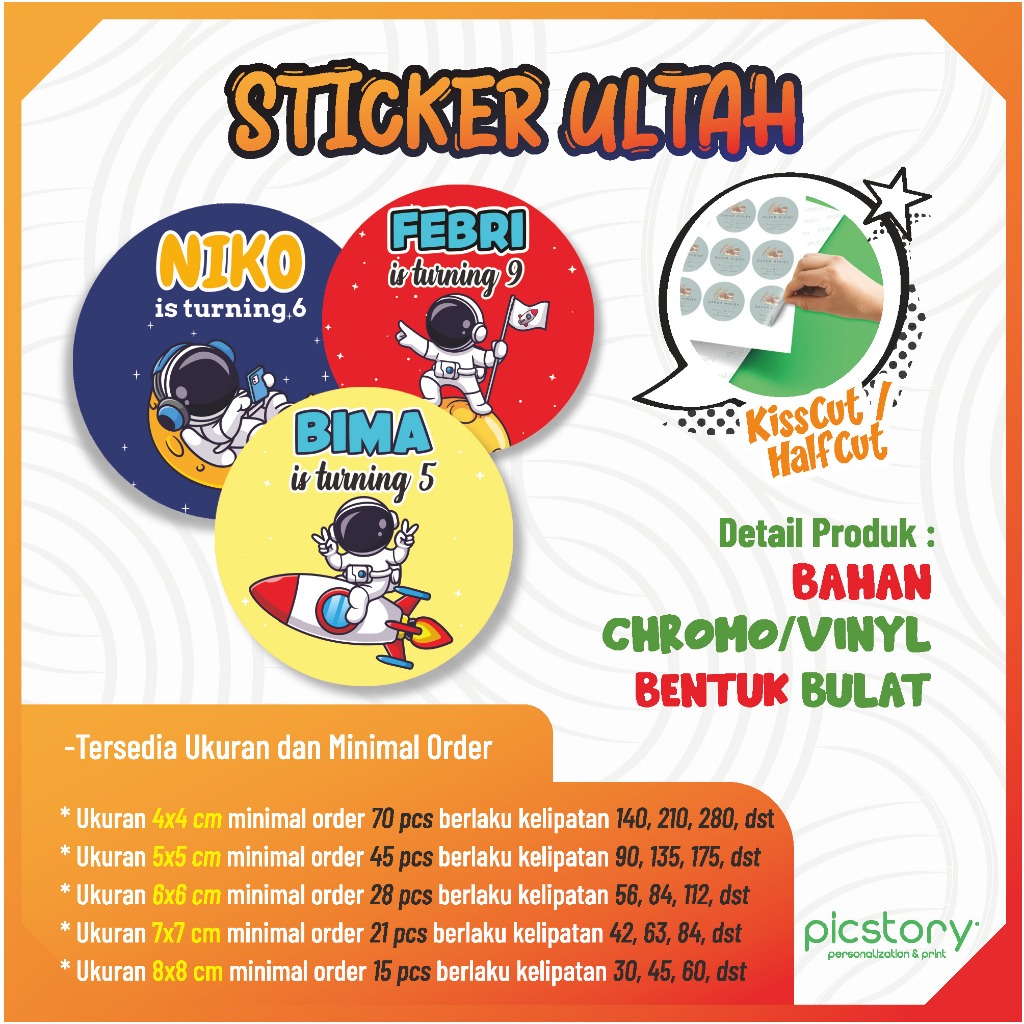

Stiker Bulat Ulang Tahun Anak / Cetak Sticker Ultah Birthday / Souvenir Birthday