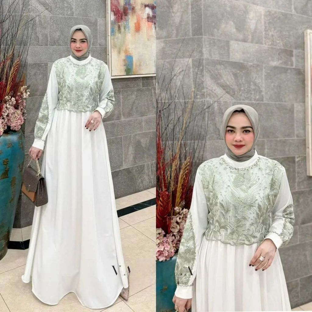 Alberkah - Rumaisha Dress Kondangan Hijab Brokat / Dress Wanita Elegan Mewah / Bahan Ceruty Babydoll