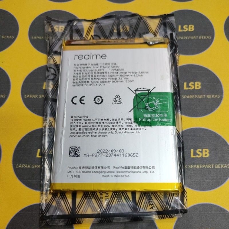 BATTERY BATRE BATERAI REALME 50I/50 A PRIME/C35/C33/C30S/C30 BLP877 ORIGINAL BEKAS