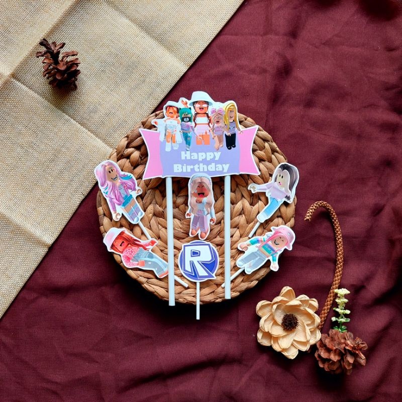 dekorasi kue ulang tahun cake topper hiasan kue satu set tema roblox wanita roblox perempuan roblox 