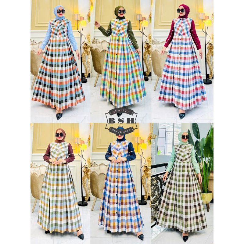 (p1a) BSHOP MARIA Baju Dress linen Kotak wanita Maria Dress B shop by Rio. Nazra Sha