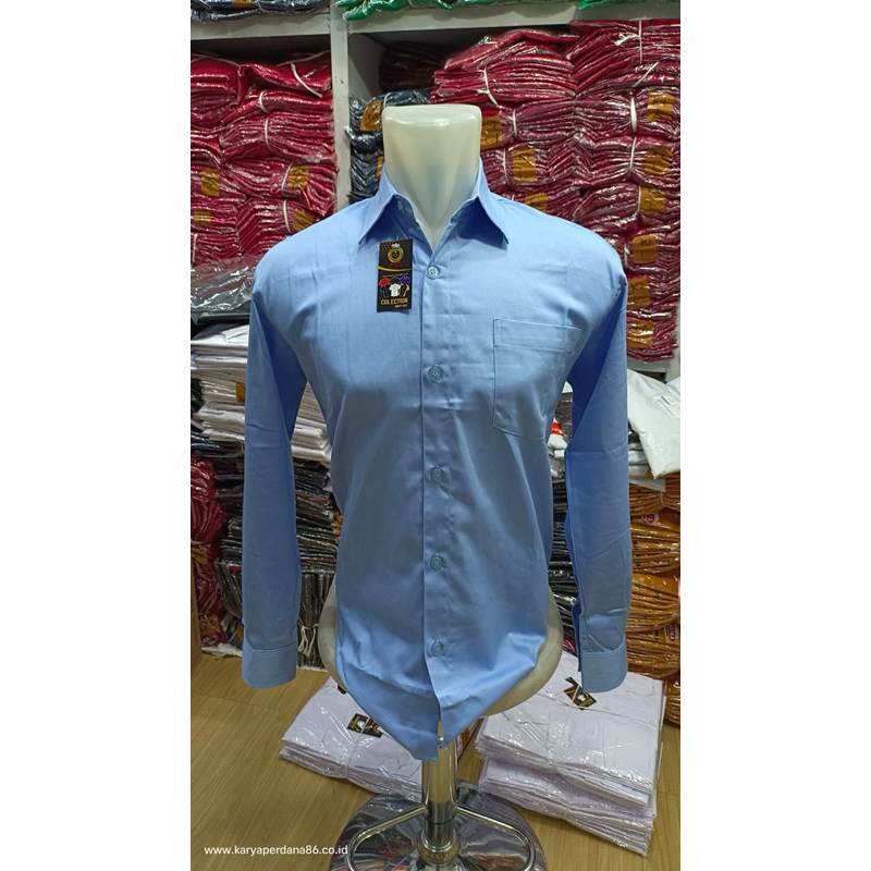 Kemeja Biru Langit Lengan Panjang, Kemeja Kerja, Kemeja Lengan Panjang Kantong Satu Biru Langit