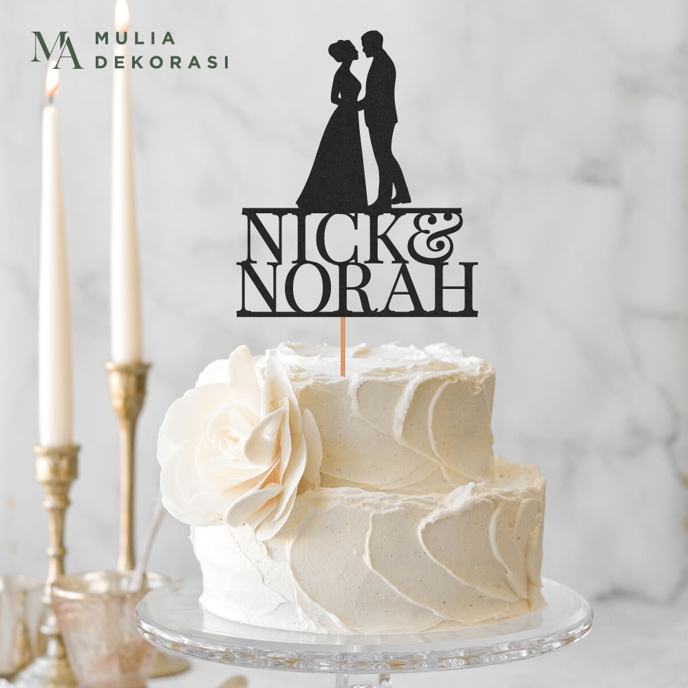 Topper Cake Wedding Anniversary Custom Nama Karton Jasmine Hiasan Kue Pernikahan