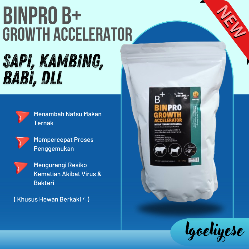 Vitamin Pertumbuhan Sapi, Kambing BINPRO B+ GROWTH ACCELERATOR Obat Penggemuk Hewan Ternak 1 KG