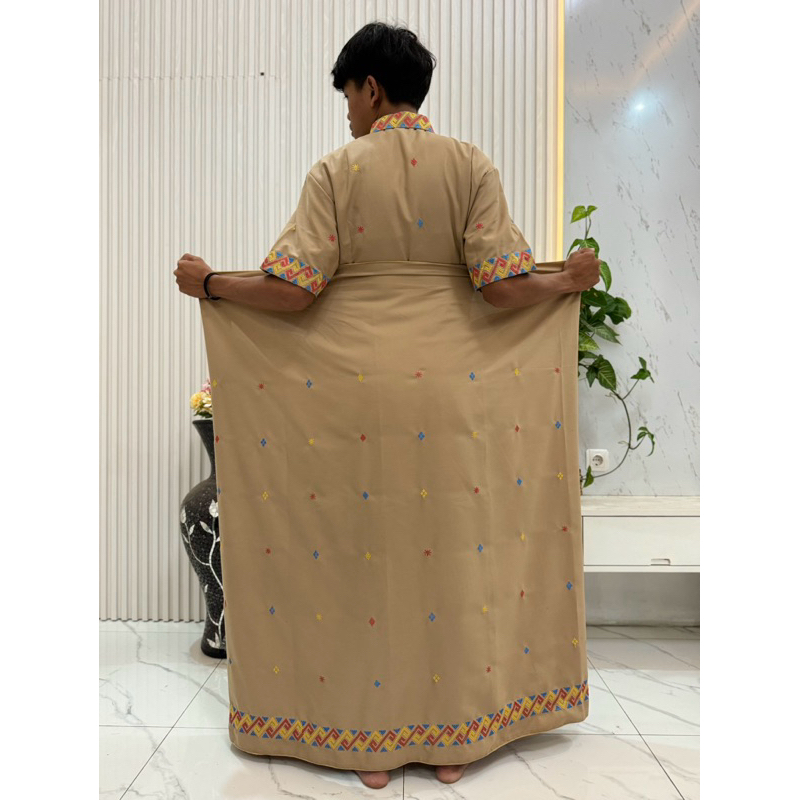 baju set/ sarung laki-laki bordir coksu (coklat susu)
