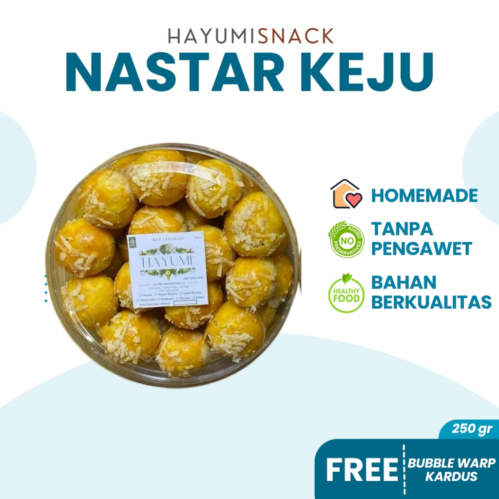 

Kue Nastar Keju 250 gram Hayumi Snack Kue Kering Nastar Dengan Taburan Keju Isian Selai Nanas Produksi Rumahan Tanpa Pengawet Homemade Empuk dan Lembut Packing Aman Free Bubble Warp dan Kardus