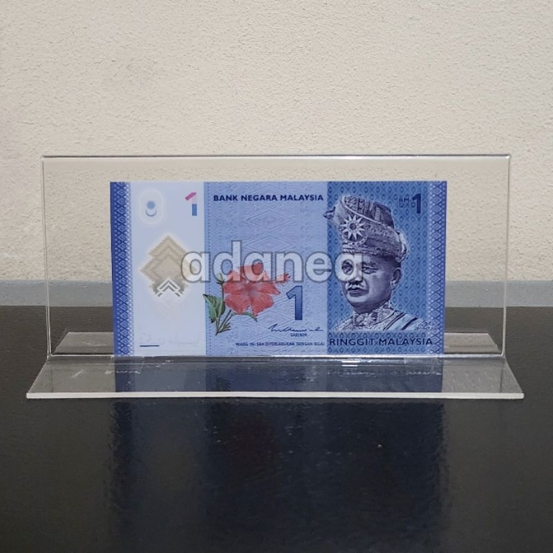 Pajangan Hiasan Akrilik Display Uang Malaysia 1 One Ringgit Polymer