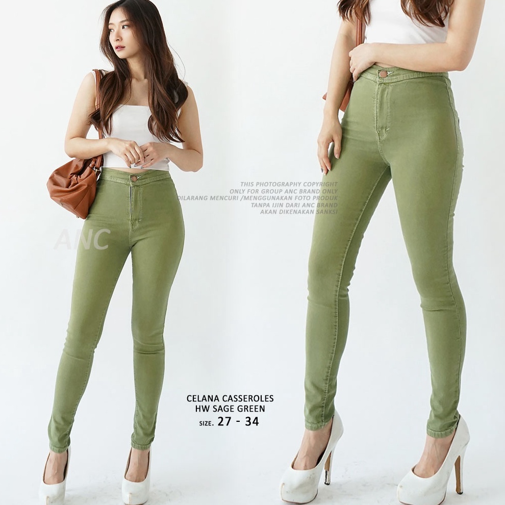 MURRRMERRR Celana Denim Soft Jeans Highwaist  HW Casseroles Sage Green  Skinny HW Plain Basic Stretc