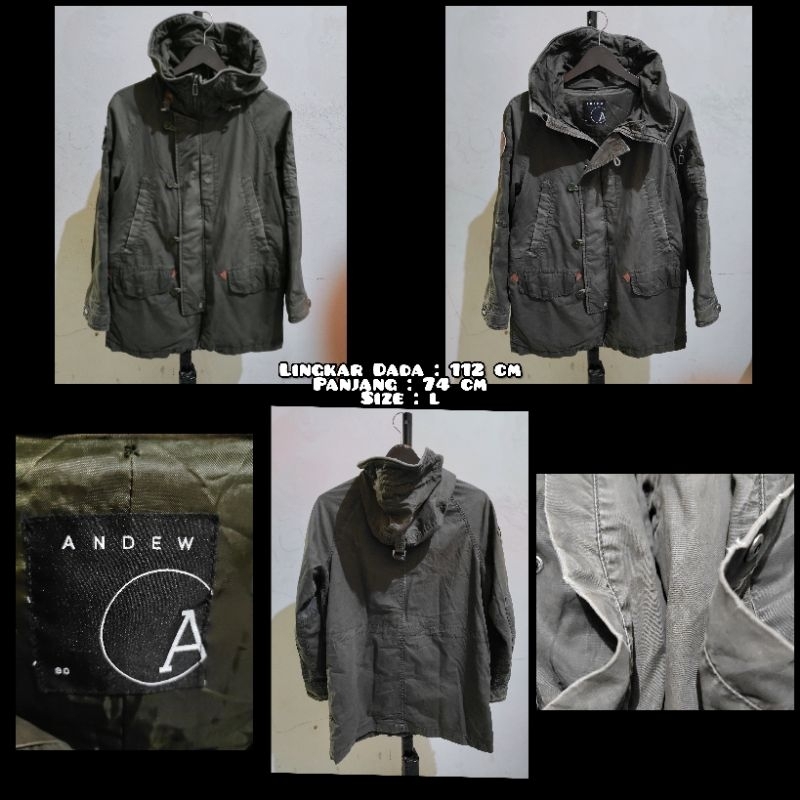 Jaket Parka Merk Andew Warna Hijau Army Second Original.