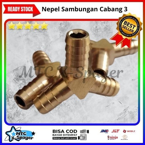 Nepel Kuningan Cabang 3 |Nepel Sambungan Selang Y 3/8 inch |Sambungan Selang Gas 11mm|Nepel Cabang 3