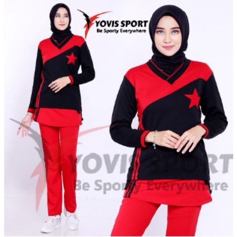setelan baju senam muslim bintang Yovis Sport / setelan senam muslim / Setelan senam muslimah/ Hijab