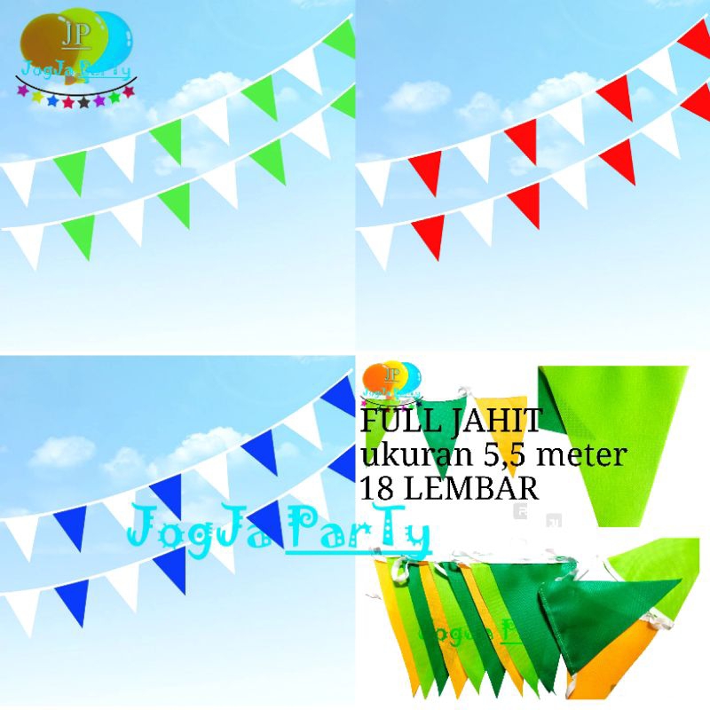 Bendera Umbul Umbul Renteng Segitiga Full Jahit 5,5 Meter Isi 18 Bisa Custom Warna – Dekorasi 17 Agu