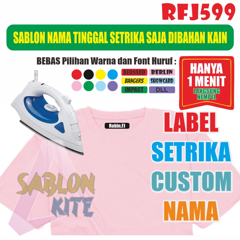 

Promo Keren RFJ599 Sticker Nama Label Printing Kain kaos Sablon Setrika Isi 5pcs Gratis Custom Nama Bukan Bordir tapi Label DTF Bisa Ditempel