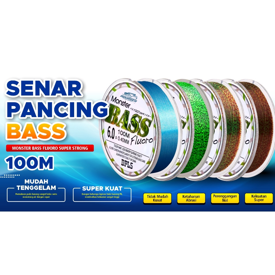 Produk Terbaik AQUASEA Tali Pancing Bass FLUOROCARBON 1M Senar Pancing Fishing Line Strength 42kg165