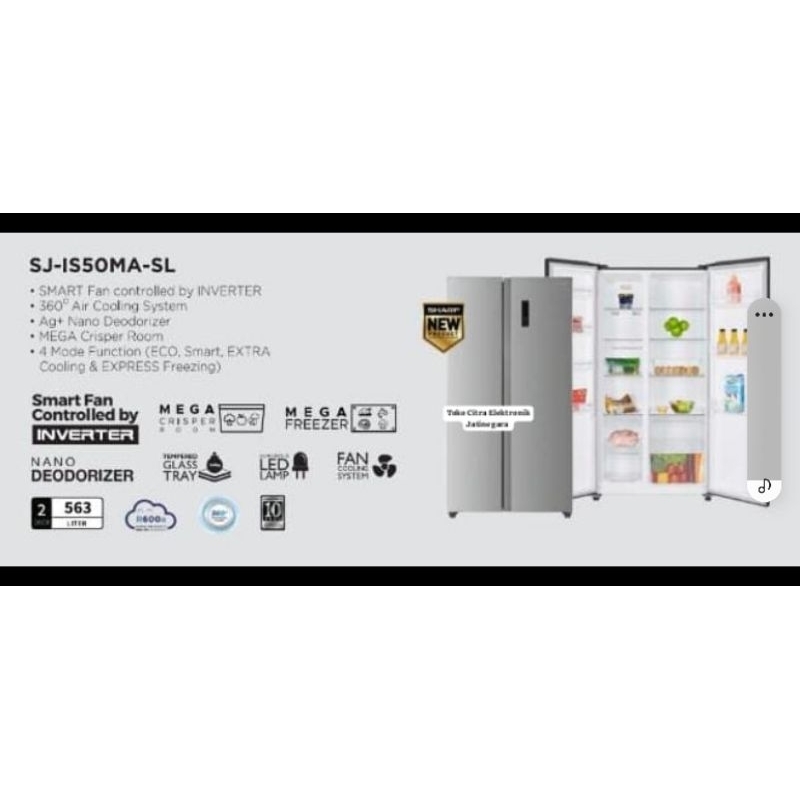 promo murah kulkas Sharp sjis50masl 2pintu side by side inverter 10th 2 pintu sjis 50masl