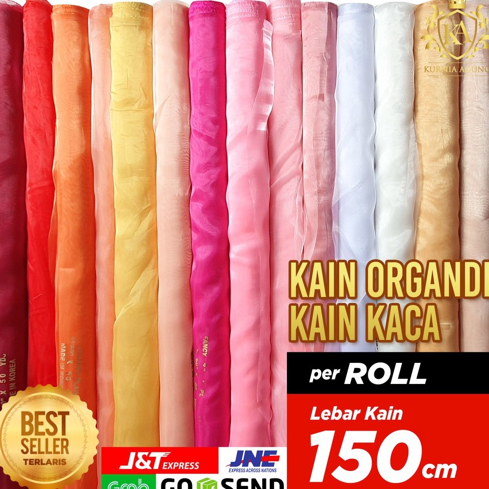 KODE W74C Kain Organdi Kain Kaca Lebar 15 cm Gulungan PerROLL 45 Meter Bahan Dekorasi Gaun Hijab Mur