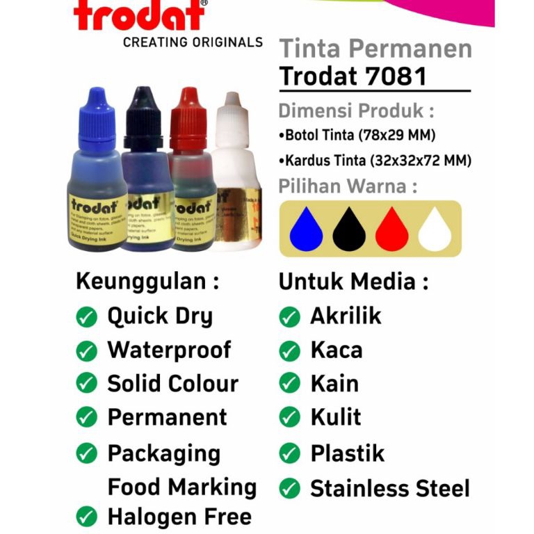 

Tinta untuk plastik kaca keramik Permanen Premium Tahan Air Trodat 781 25ml c Q7W2