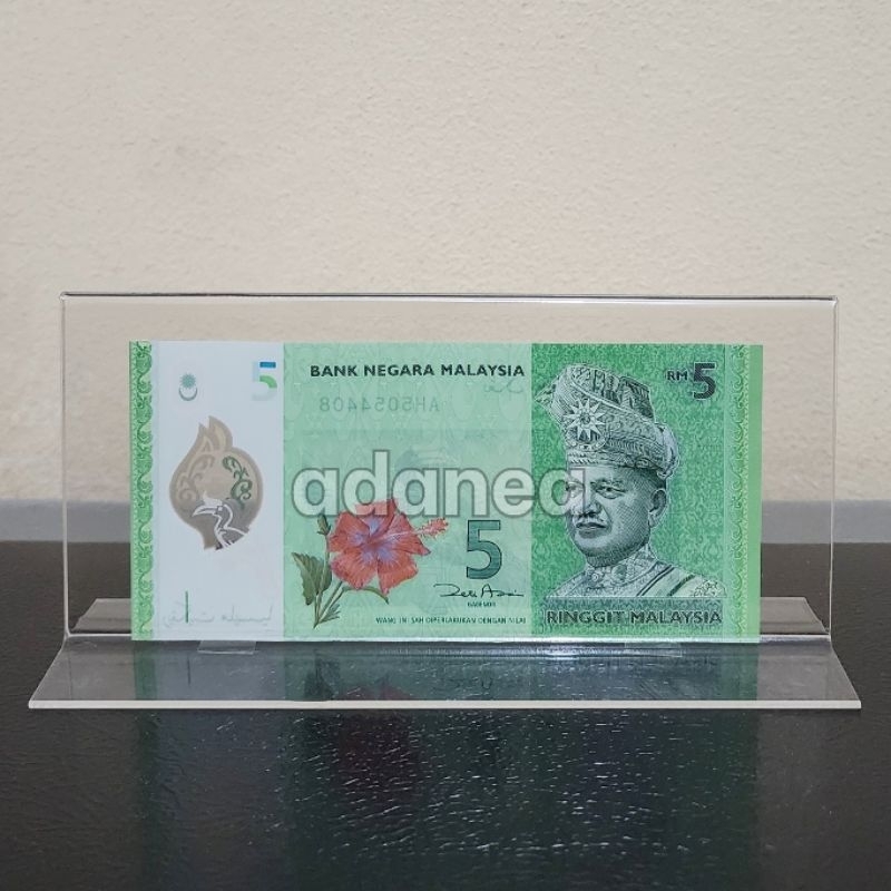 Pajangan Hiasan Akrilik Display Uang Malaysia 5 Ringgit Polymer