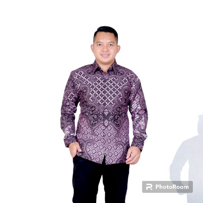 Hem Batik pria Kerto Ungu Lilac batik Tumurun Ungu KEMEJA BATIK PRIA LENGAN PANJANG SLIMFIT KATUN PR