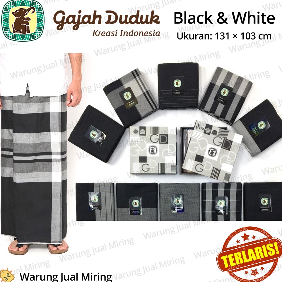 KODE U6Z6 Sarung GAJAH DUDUK Black  White BW Hitam Putih Sarung Cap Gajah Duduk Original Asli Dewasa