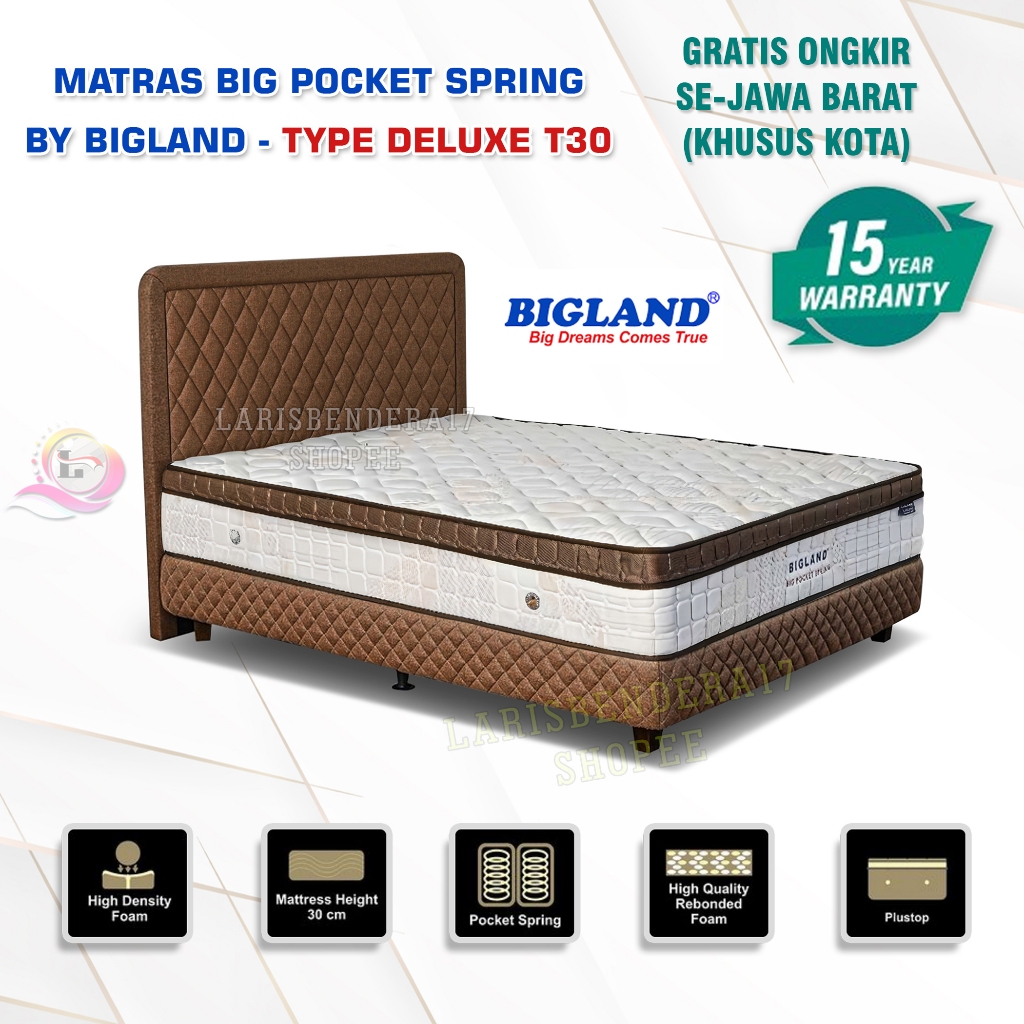 Dipan + Springbed BIGLAND Big Pocket Spring Plustop Type Deluxe t-30. 120x200, 160x200, 180x200. Mat