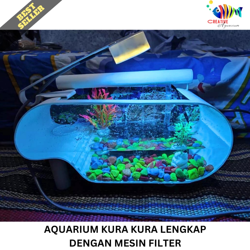 KODE O26A Aquarium kura kura aquarium mini full set dengan mesin filter air mancur rumah kura kura l