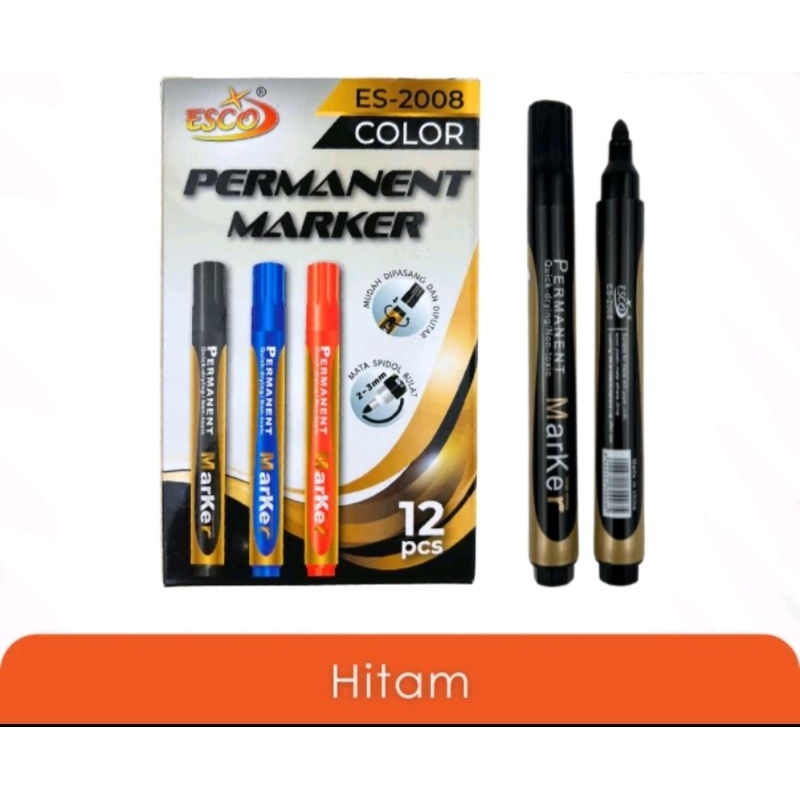 

ISI 12 PISC / SPIDOL PERMANEN HITAM MARKER ES-2008 TINTA HITAM