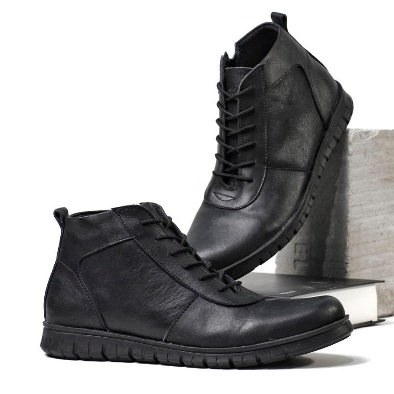 KODE O19B Warka  Cavan Sepatu Boot Pantofel Pria Resleting kulit Asli  Hitam