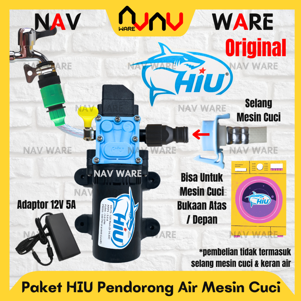 Paket Lengkap Booster Penguat Air Mesin Cuci Pompa HIU DC 12V 100psi + Adaptor 12V 5A