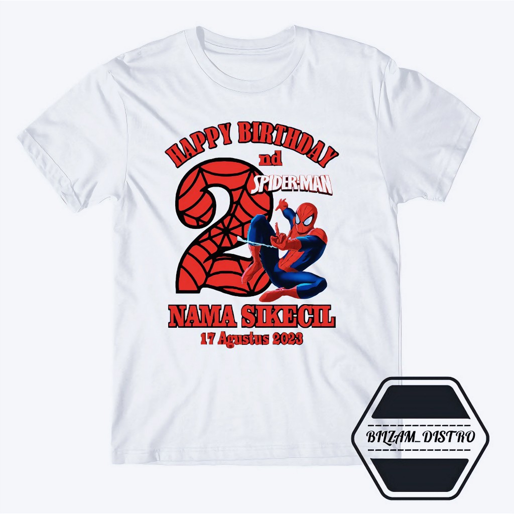 Grade Ori Kaos Ulang Tahun Spiderman / Baju Kaos Ultah Anak / Kaos Free Nama Anak