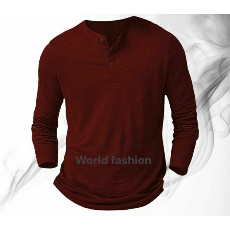 t-shirt henley kaos pria lengan PANJANG POLOS kaos kancing tiga fashion