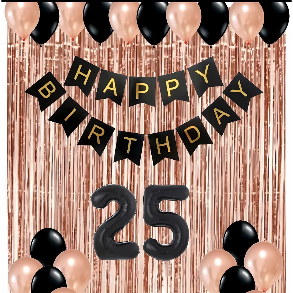 Dekorasi Ulang Tahun Balon Rosegold Gold Hitam Backdrop Happy Birthday Party Anak & Dewasa
