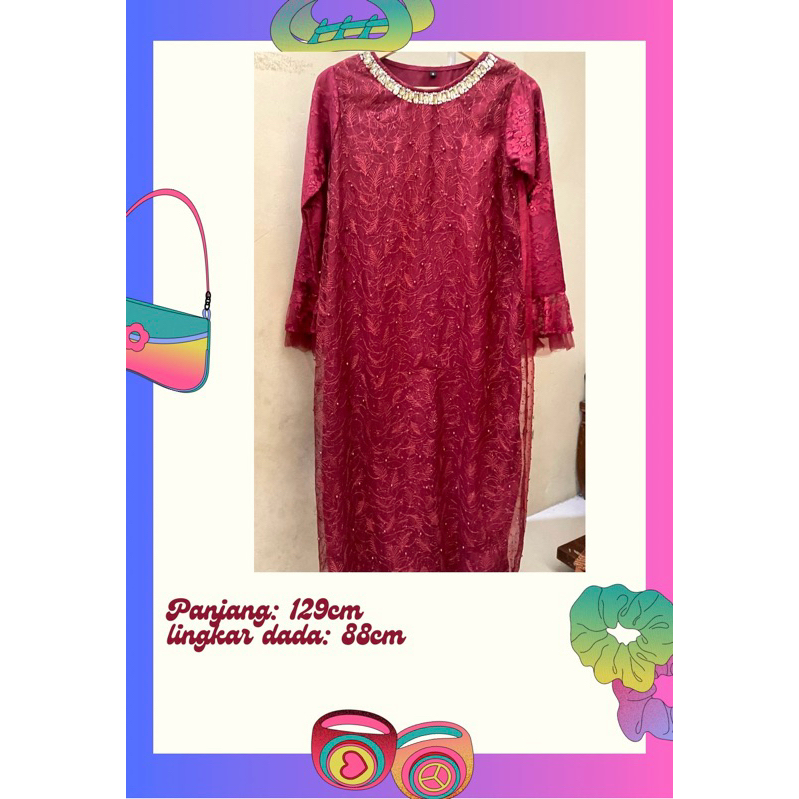 Dress brokat maroon Rok wanita Kondangan Long dress kebaya kekinian