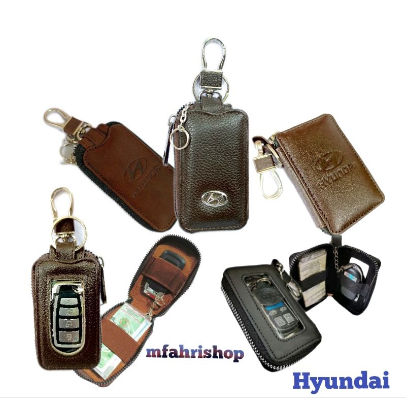 dompet kunci remote keyless mobil Hyundai kulit asli transparan dompet STNK