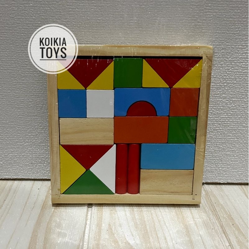 Mainan edukasi puzzle balok kayu anak RUMAH wooden block