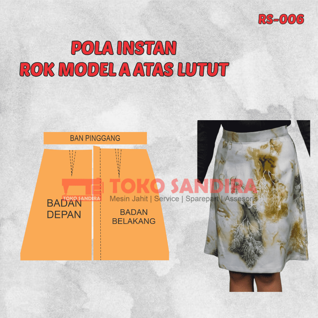 pola rok model A atas lutut/pola instan rok semi/pola rok wanita/pola instan rok/pola instan murah/p