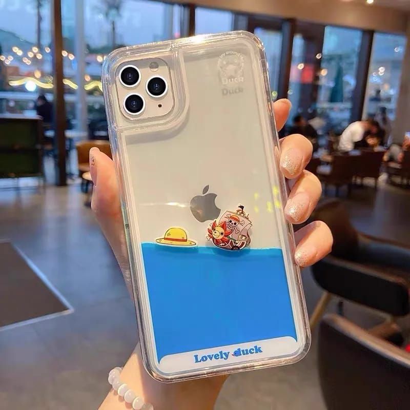 case hp samsung Iphone lembut bening pasir hisap cair mewah kartun  one piece sunny merry