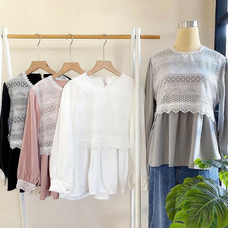 kemeja lace bordir renda atasan renda blouse import atasan import lace mewah
