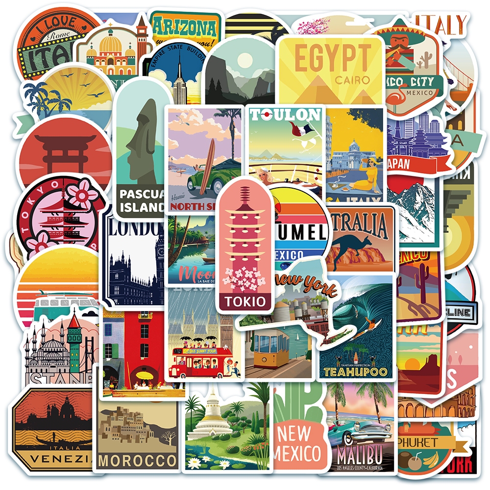 

[50PCS]Stiker Aesthetic Pack Pemandangan Kota Perjalanan Global Decal Stiker Anti Air- Sticker Buku Skateboard Stiker Casing HP Stiker Laptop Helm Gitar Koper Gitar