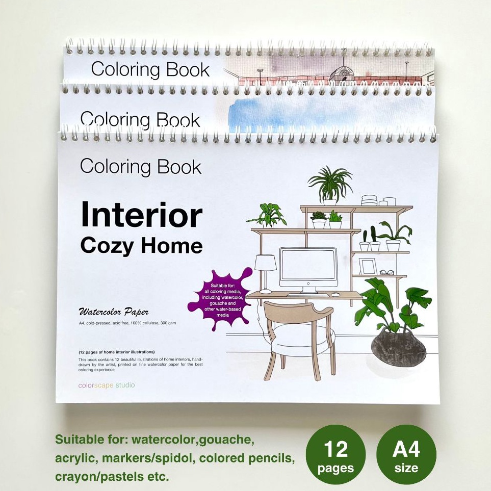 

Colorscape Watercolor Mixed Media Coloring Book Interior Cozy Home Buku Mewarnai Dewasa x C3T6