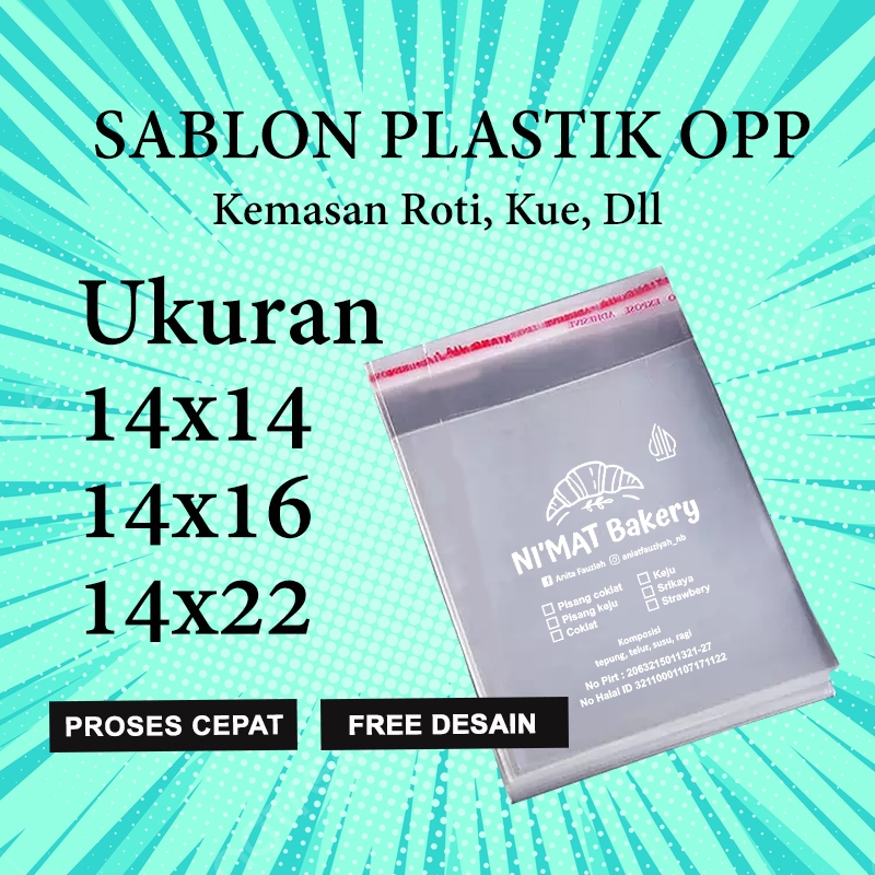Sablon Plastik Opp Roti Ukuran 14x14,14x16,14x22 Free Desain