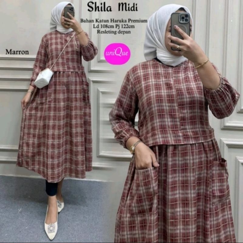 SHILA MIDI DRESS TERMURAH BAHAN KATUN HARUKA PREMIUM